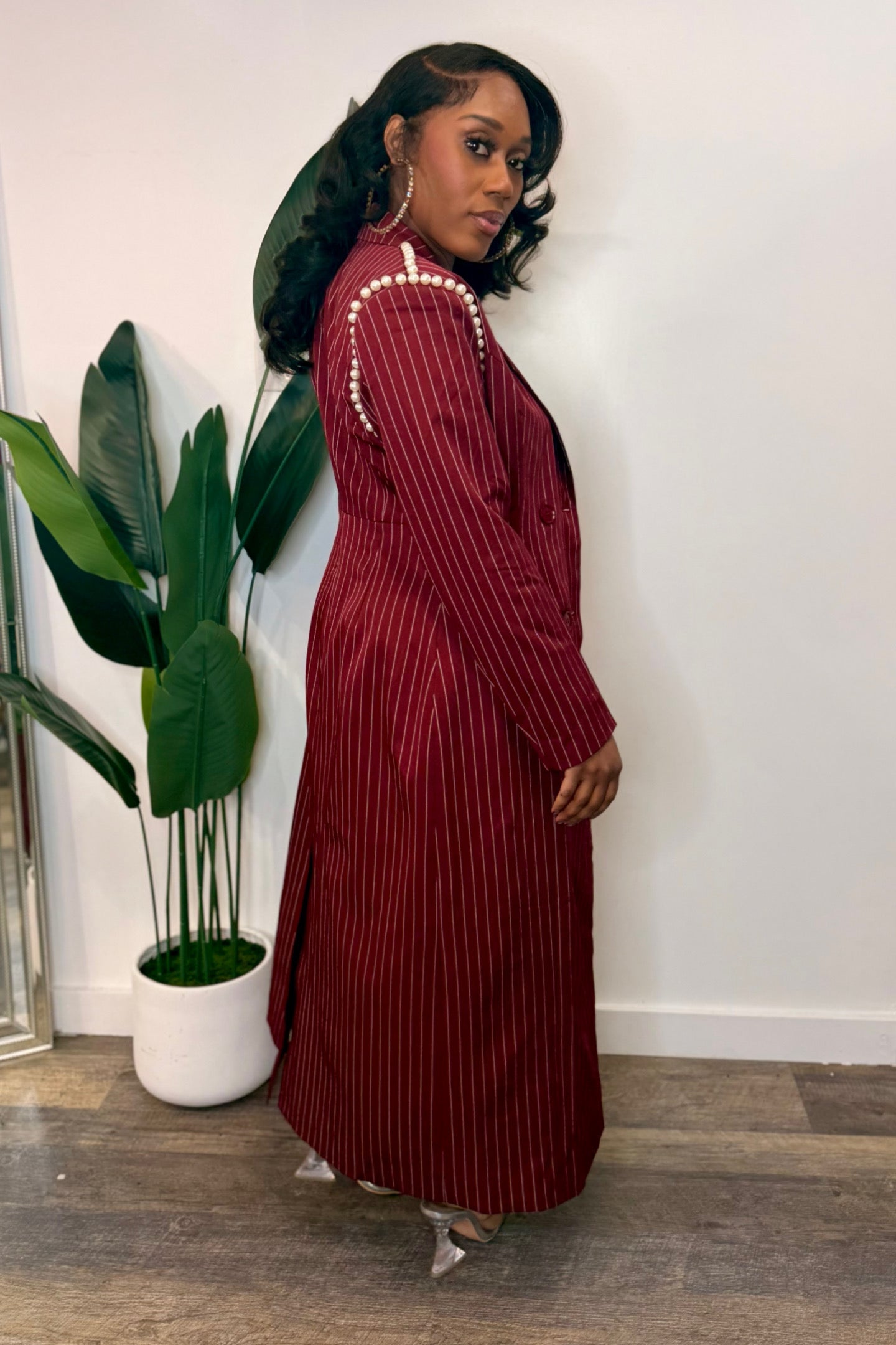 3 PIECE BURGUNDY PINSTRIPE SKIRT SET