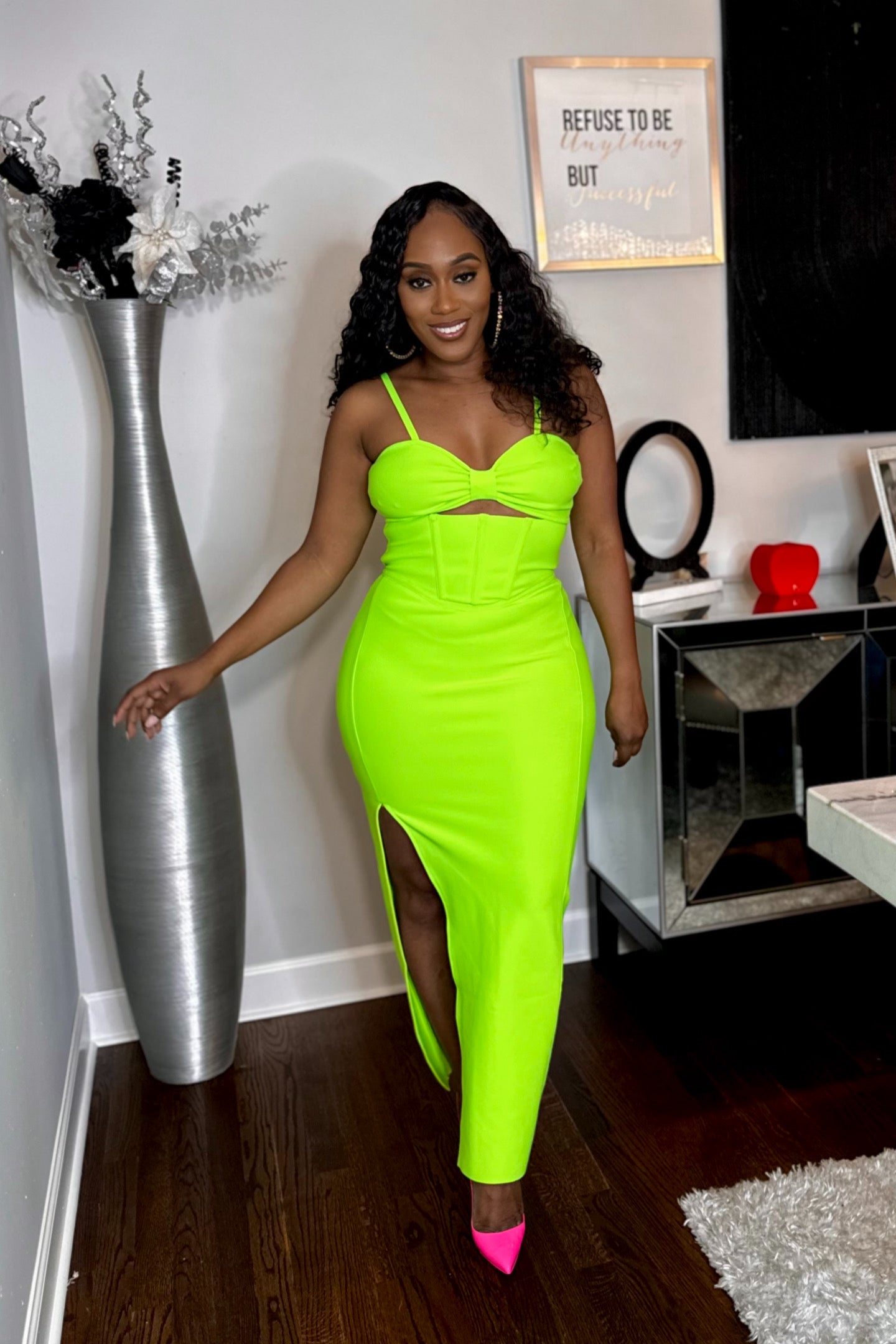 NEON CUTOUT BANDAGE DRESS