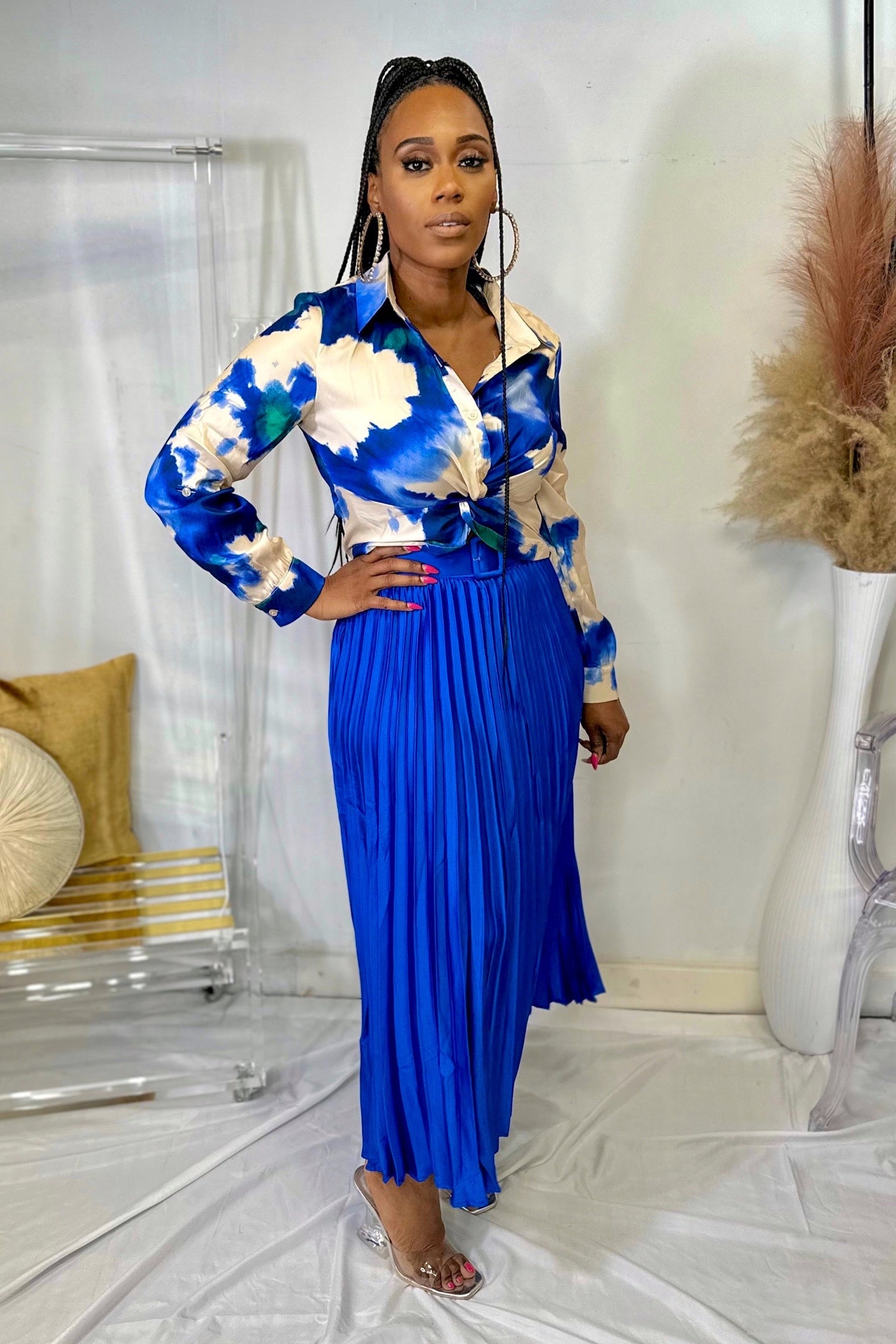 Royal blue pleated maxi skirt Outlet