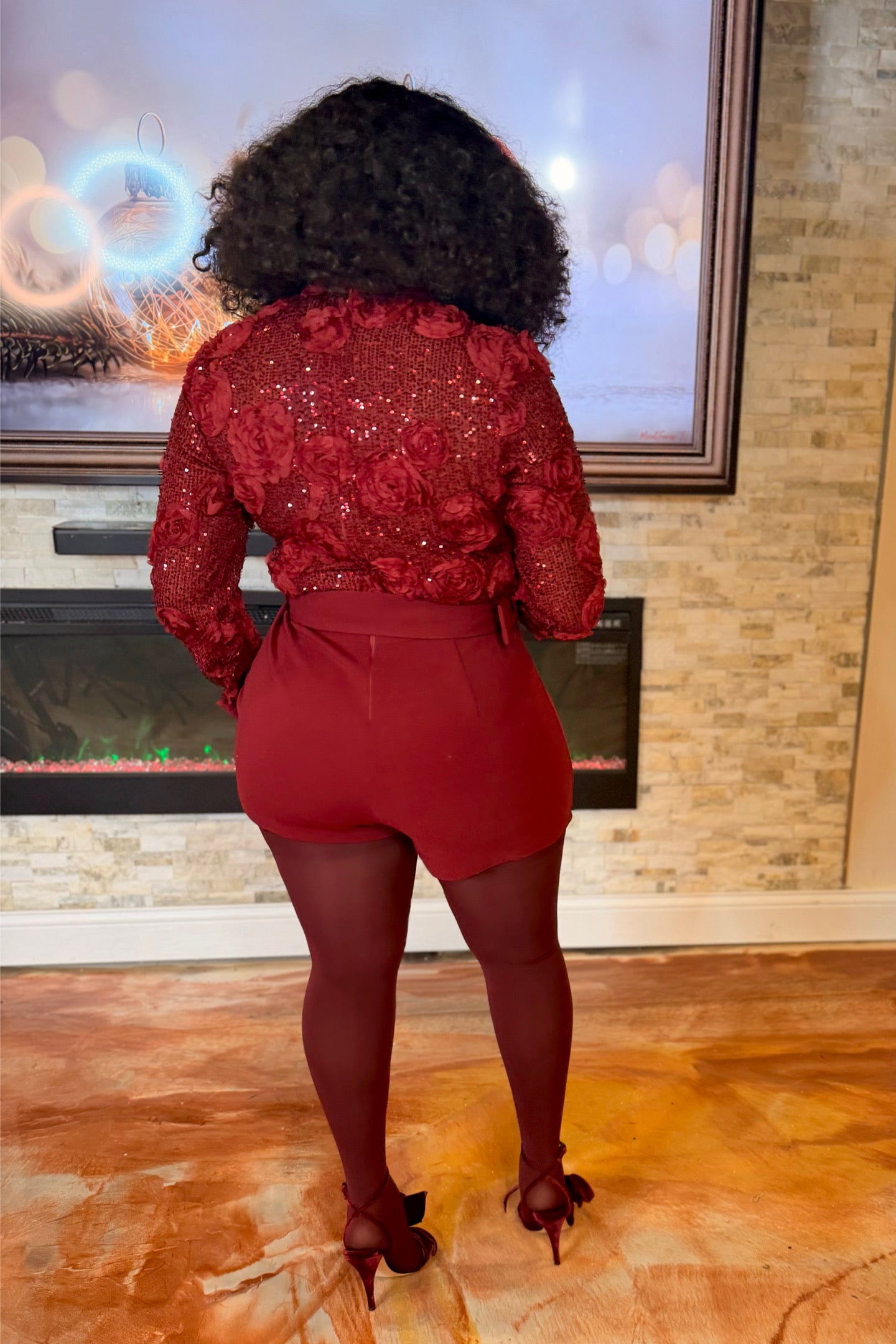 BURGUNDY EMBELLISHED ROMPER