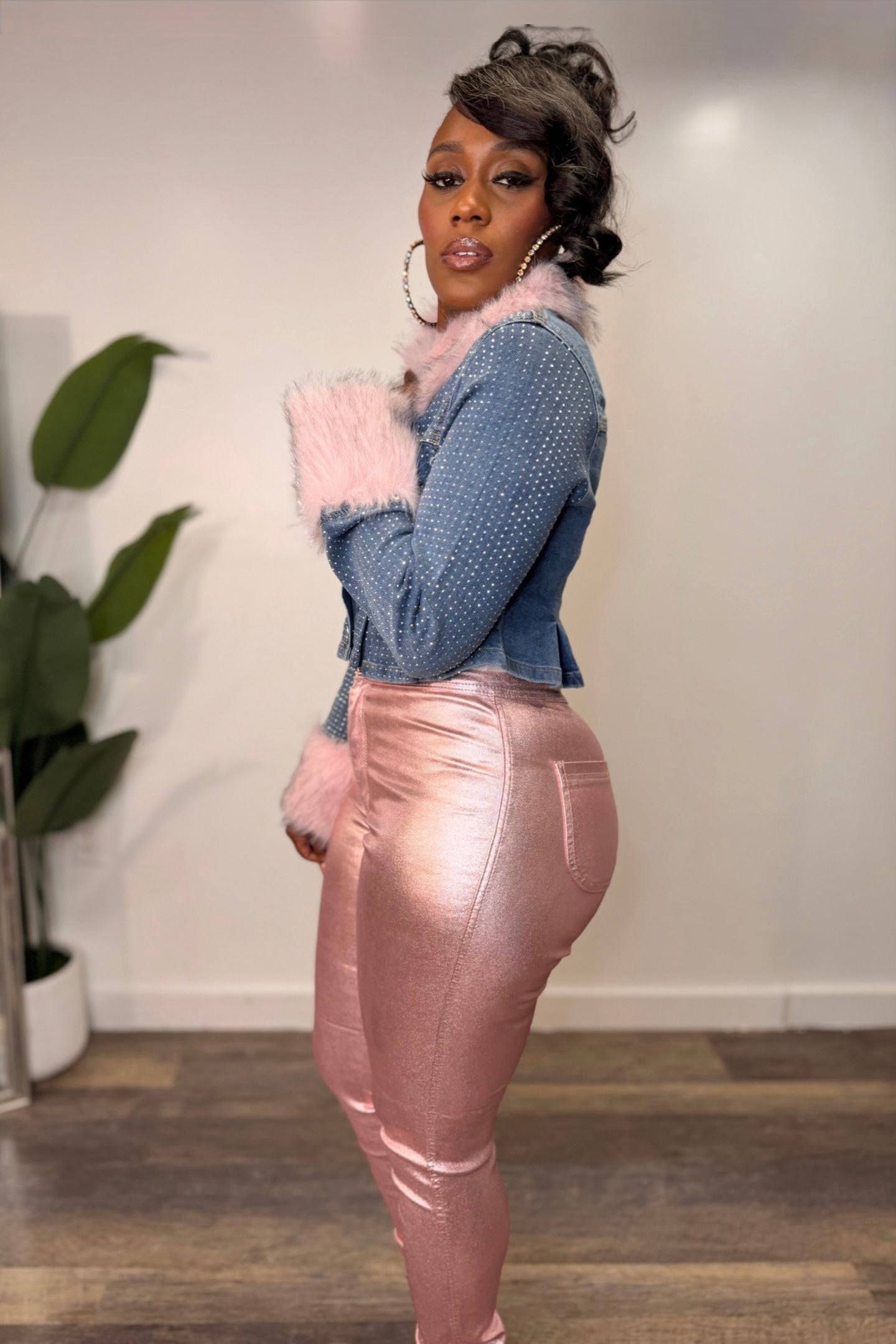 RHINESTONE FUR TRIM JACKET