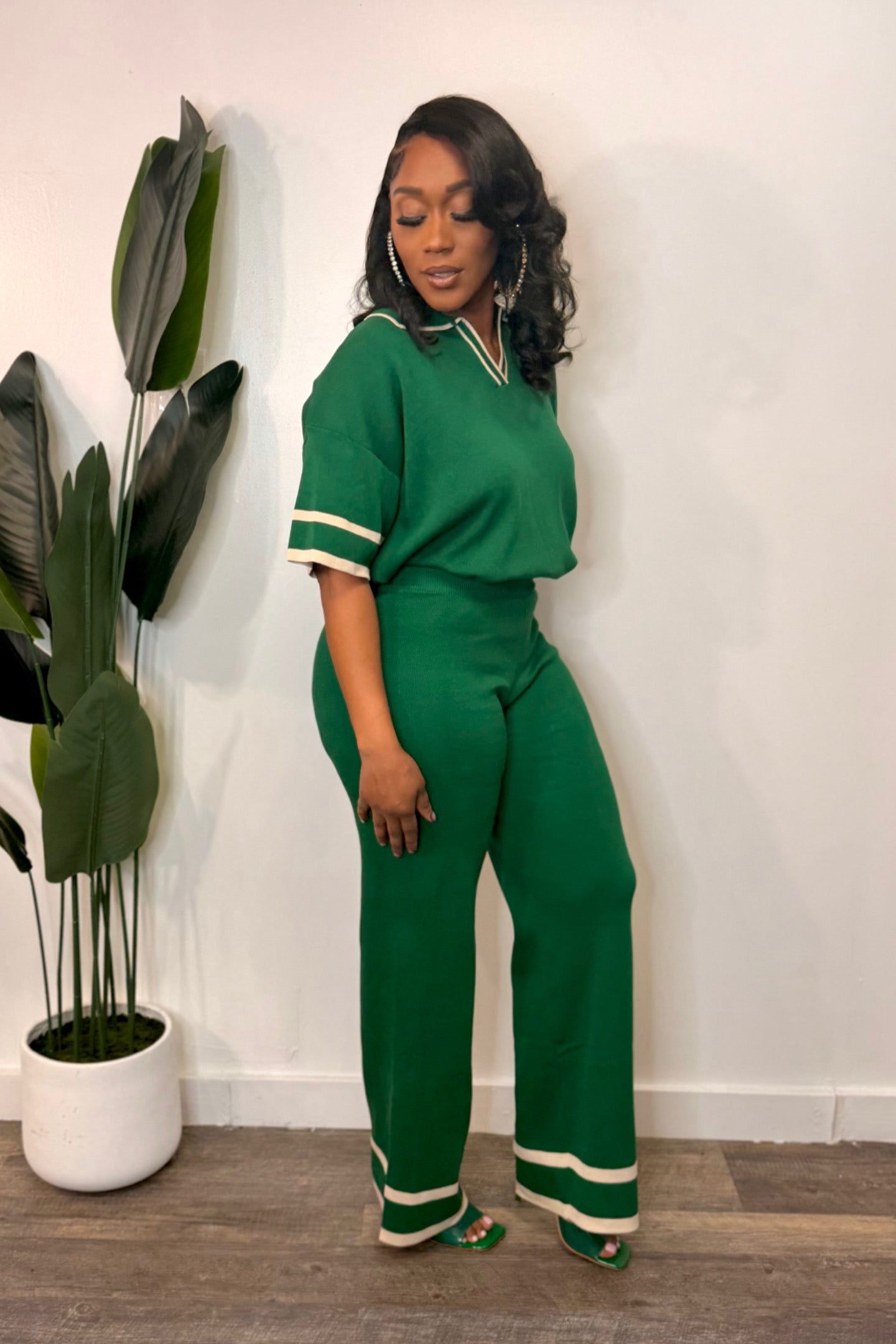 KNIT HUNTER GREEN LOUNGE SET