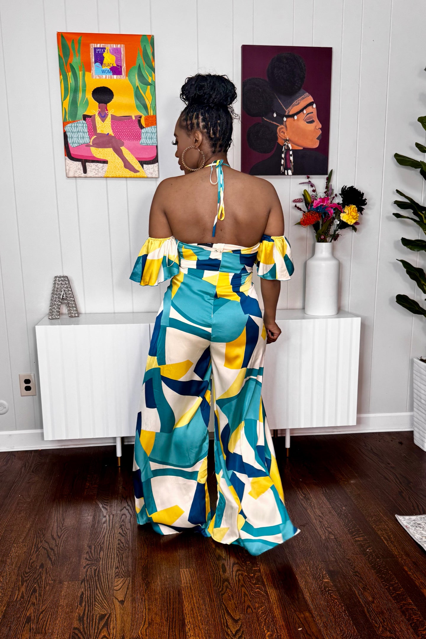 SWEETHEART RUFFLE SLEEVE PRINTED JUMPSUIT