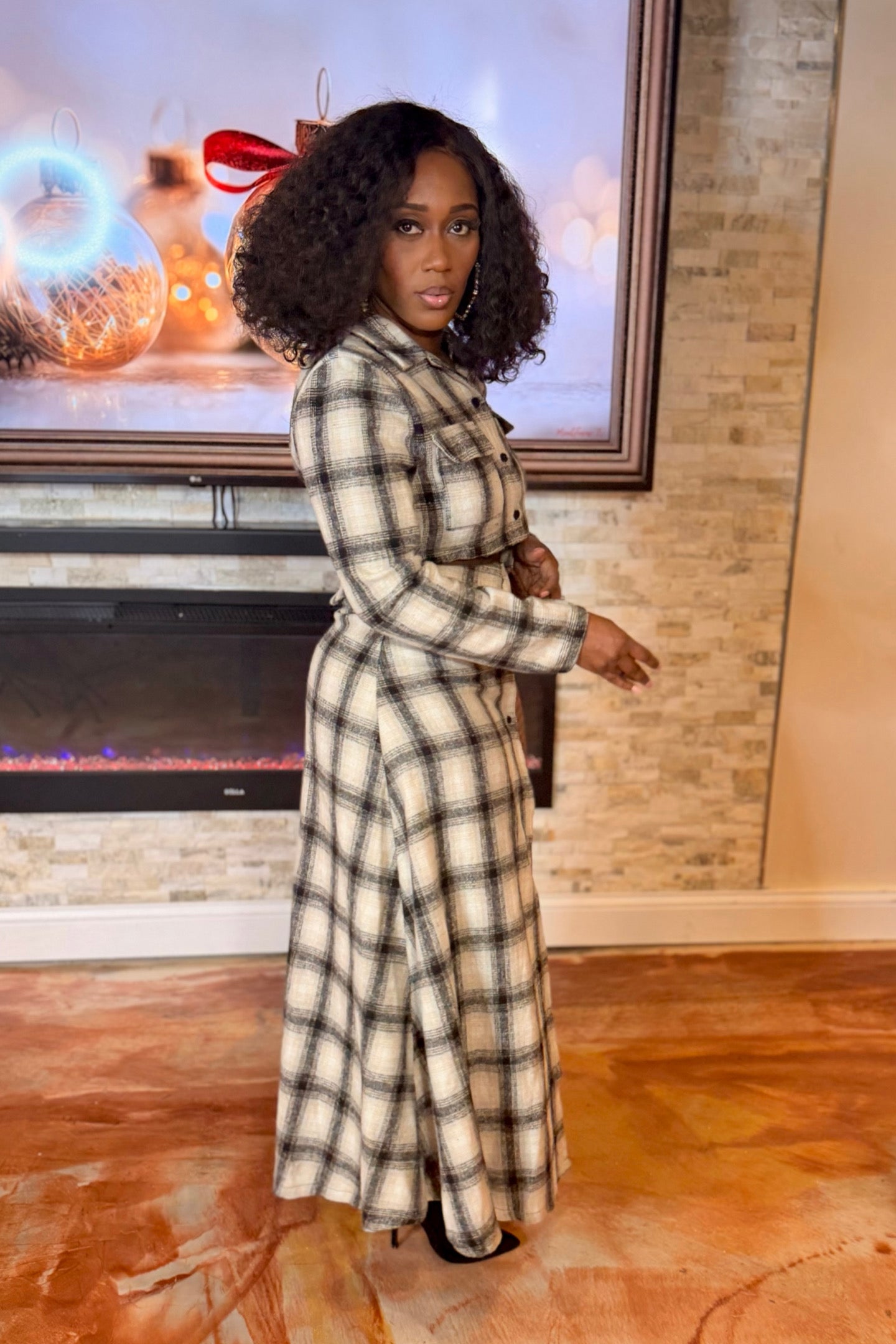 MIXED PLAID MAXI SKIRT SET