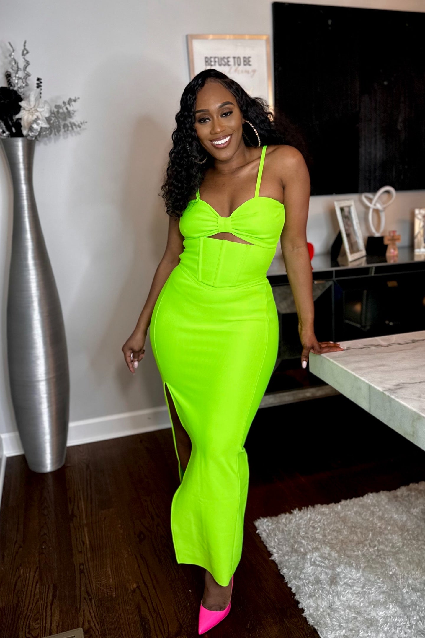 NEON CUTOUT BANDAGE DRESS