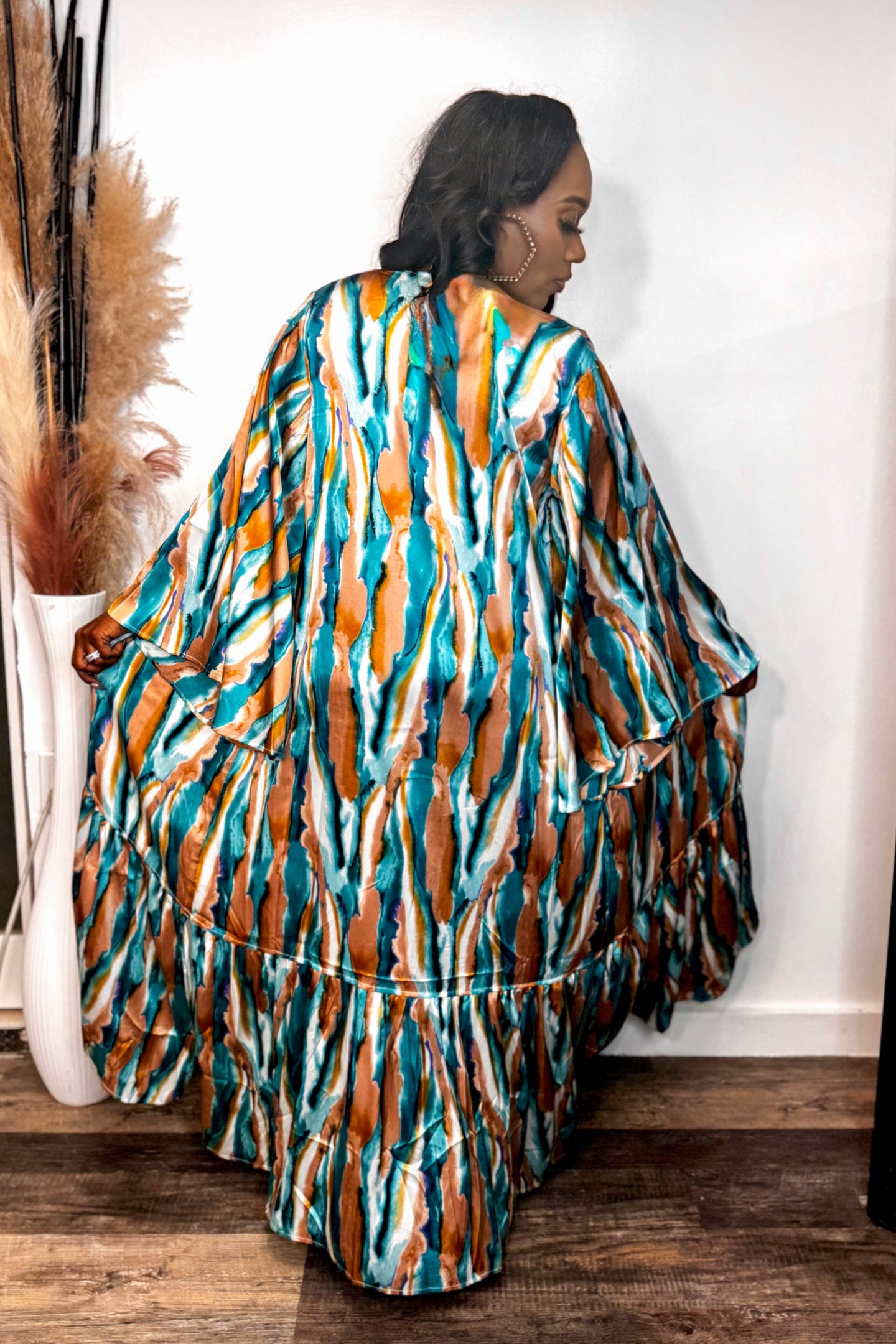 ABSTRACT WIDE SLV  KIMONO