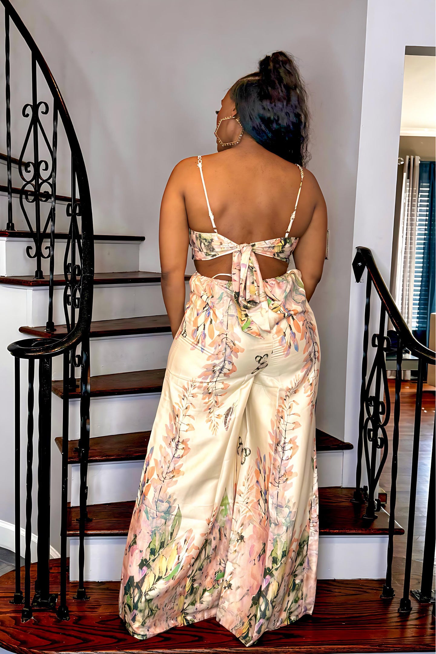 SATIN FLORAL PRINT JUMPSUIT