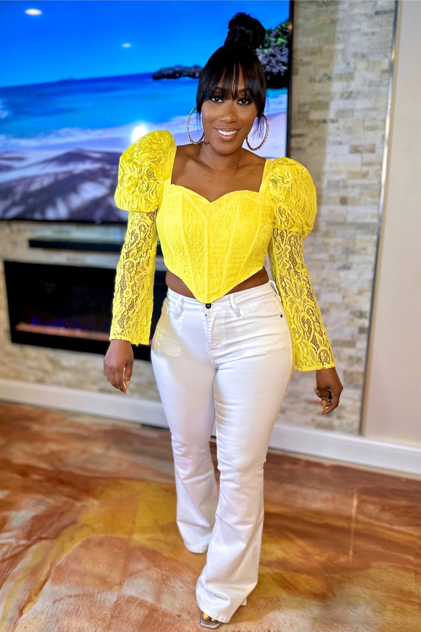 YELLOW LACE CORSET BLOUSE