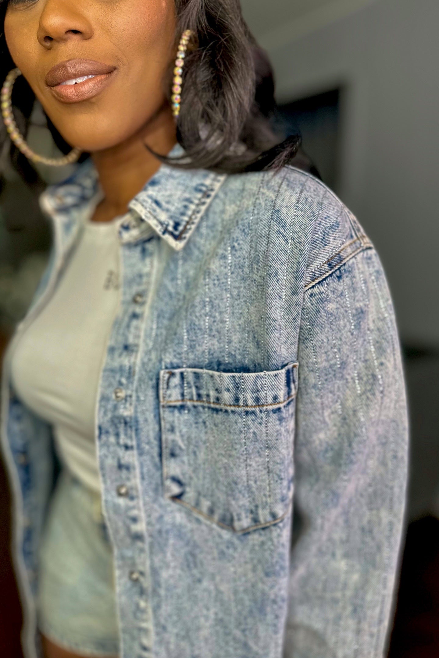 RHINESTONE DENIM SHACKET