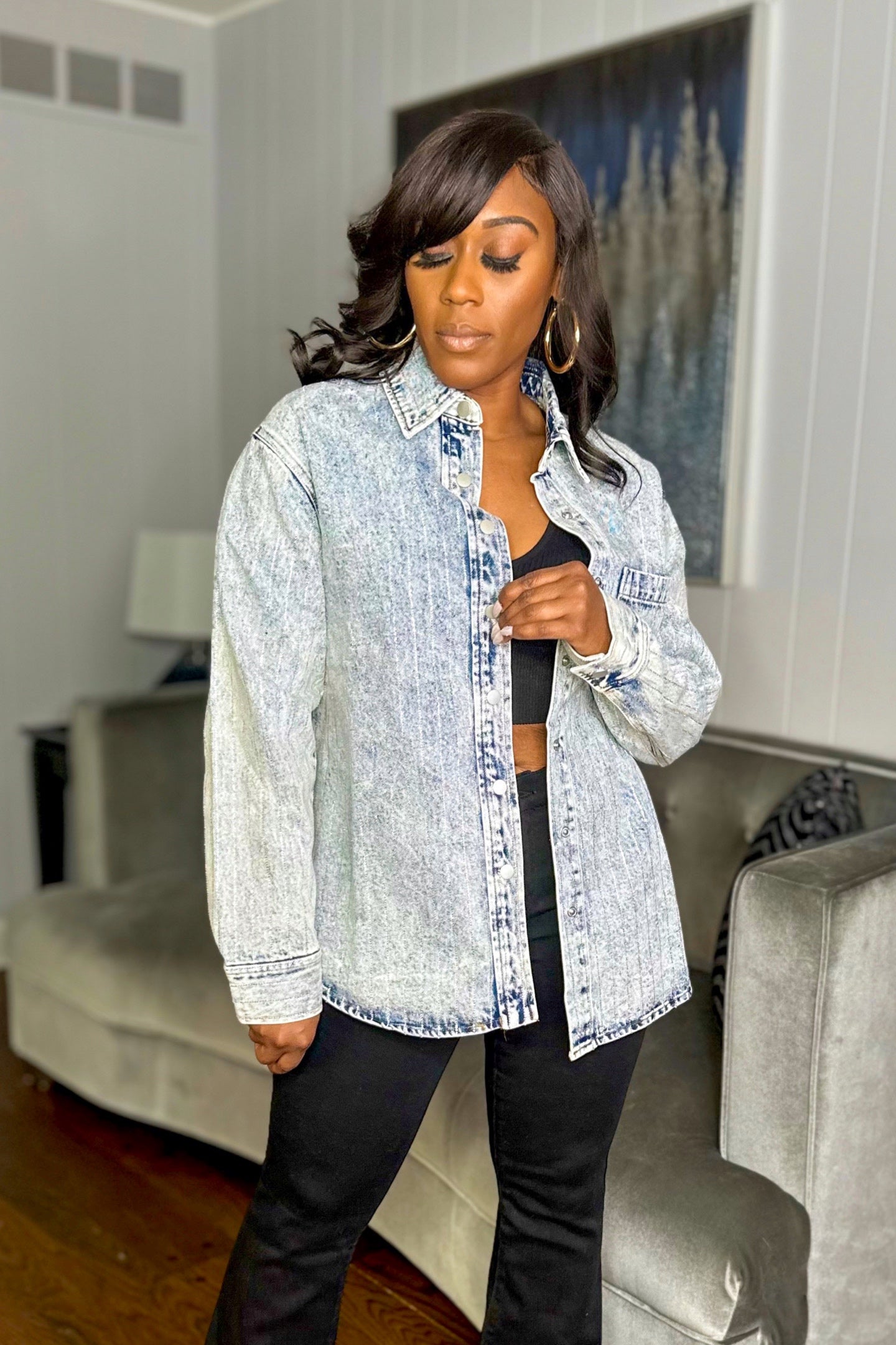 RHINESTONE DENIM SHACKET