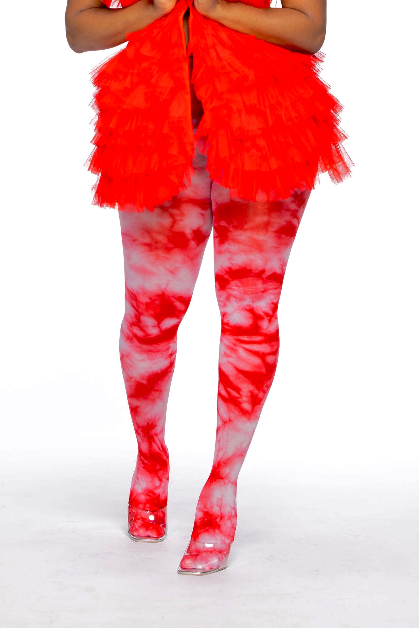 RED TIE DYE HIGH WAISTED TIGHTS